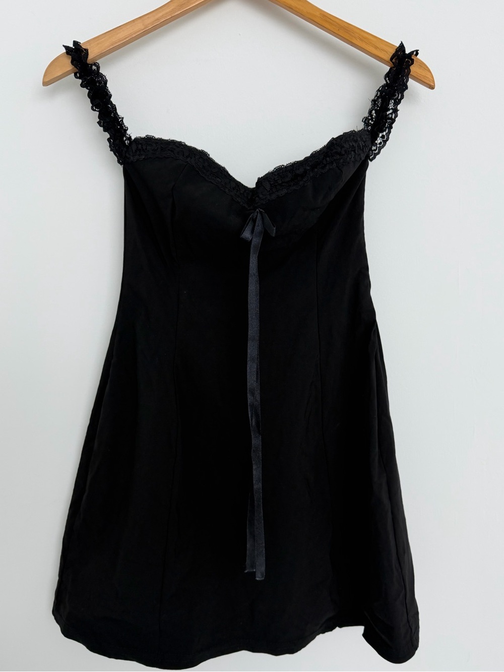Pretty Little Thing Black Lace Trim Babydoll dress milkmaid goth fairy romantic